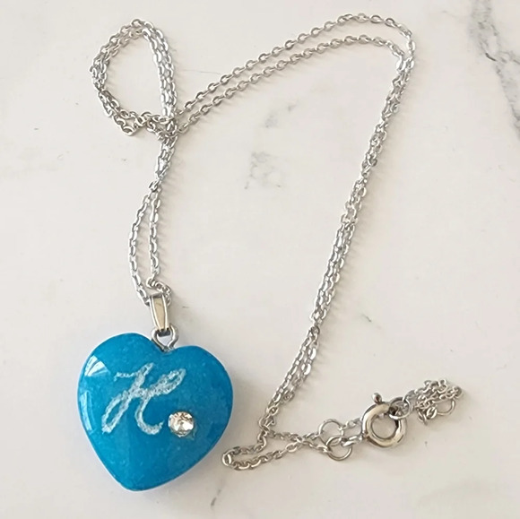 Vintage Jewelry - Turquoise heart pendant letter H with sterling silver chain
